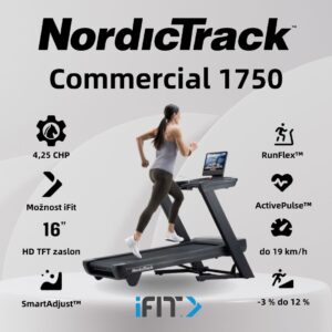 NordicTrack Commercial 1750 tekalna steza z letnim iFIT | 16-palčni vrtljivi HD-zaslon na dotik, Hitrost do 20 km/h, Naklon −3 do 12 % | Vadite po svojem načrtu
