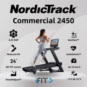 NordicTrack Commercial 2450 tekalna steza | 24-palčni vrtljivi HD-zaslon na dotik, Hitrost do 22 km/h, Naklon −3 do 12 % | Vadite po svojem načrtu