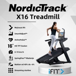 NordicTrack X16 tekalna steza | 16-palčni vrtljivi HD-zaslon na dotik, Vzpon do 40 % in spust do −6 %, Razpon hitrosti 0–20 km/h | Vadite po svojem načrtu