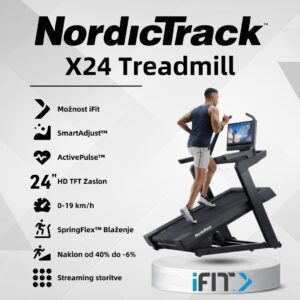 NordicTrack X24 tekalna steza | 24-palčni vrtljivi HD-zaslon na dotik, Hitrost do 20 km/h, Naklon −6 do 40 % | Vadite po svojem načrtu