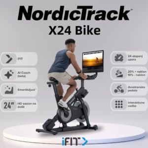 NordicTrack X24 Bike sobno kolo | Naklon od −10 do 20 %, 24-palčni vrtljivi HD-zaslon na dotik, 24 stopenj SMR-upora | Vadite po svojem načrtu